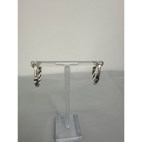Twisted Rope-Style Hoop Earrings Silver & Black Braided Design - Picture 3 of 4